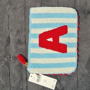Anthropologie Beaded Monogram Stripe Initial "A" Pouch! NWT!
